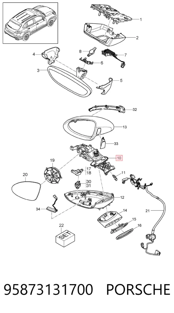 Левое боковое зеркало 95873131700 Porsche
