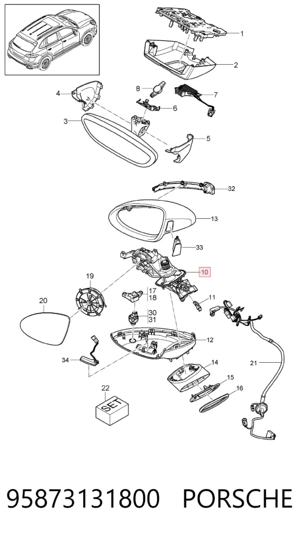 Правое зеркало 95873131800 Porsche