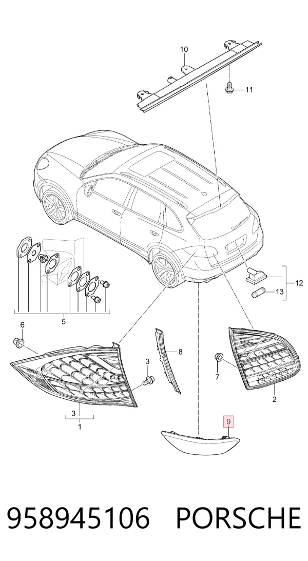 Правый катафот заднего бампера 958945106 Porsche