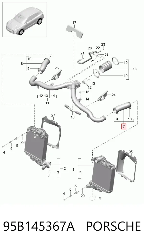 Патрубок интеркулера 95B145367A Porsche