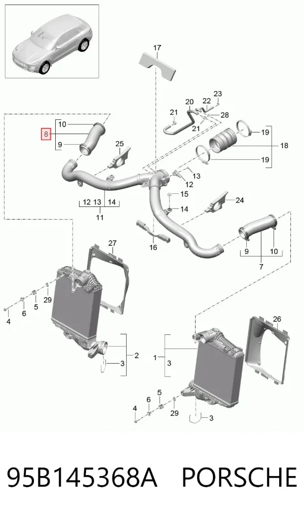 Патрубок интеркулера 95B145368A Porsche