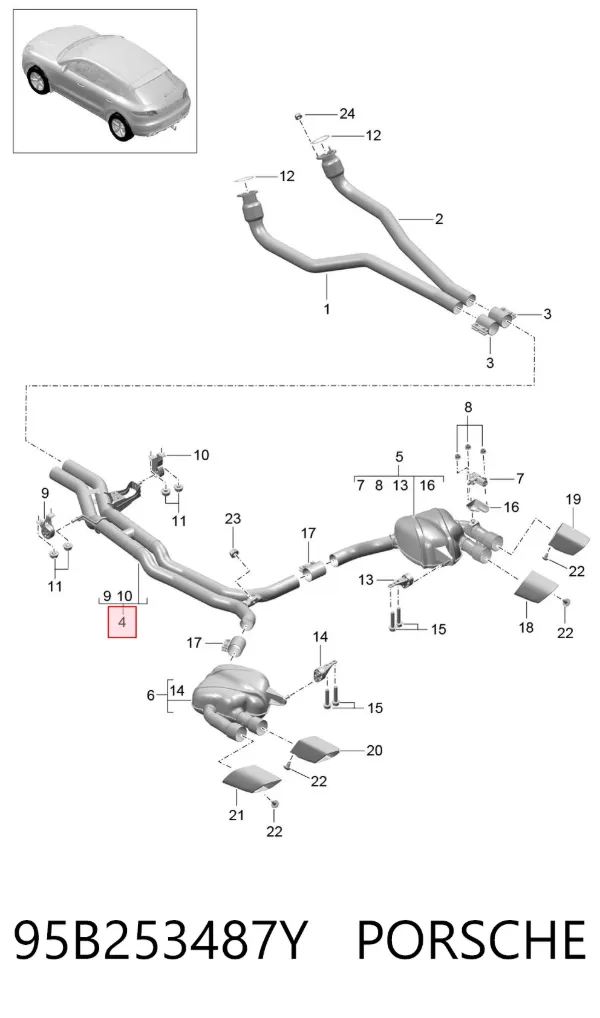 Центральная часть глушителя 95B253487Y Porsche