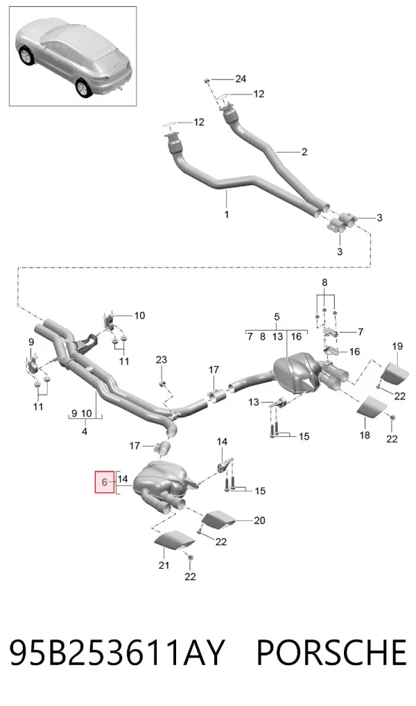 Глушитель задний 95B253611AY Porsche