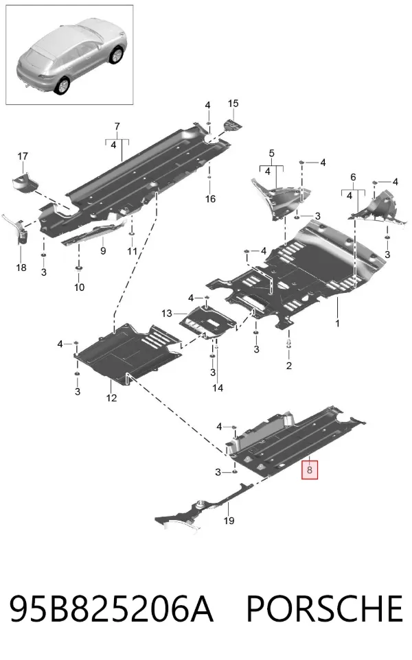 Защита днища правая 95B825206A Porsche