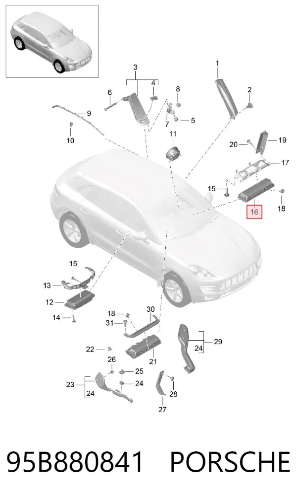 Подушка безопасности защиты коленей 95B880841 Porsche