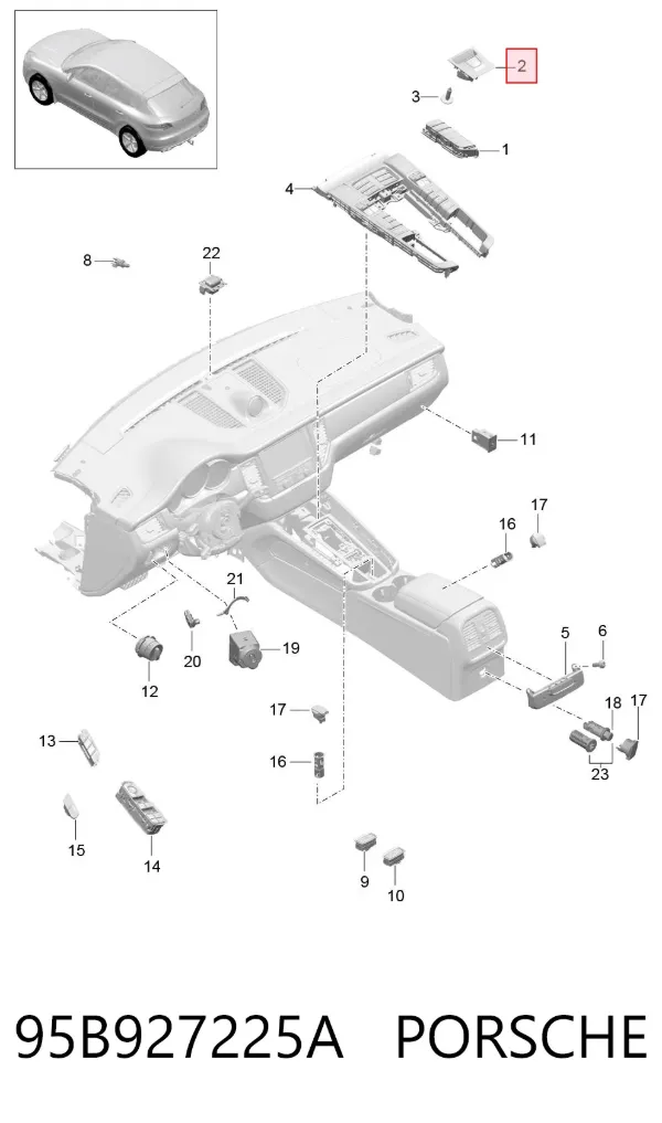 Клавиша электромеханического стояночного тормоза 95B927225A Porsche