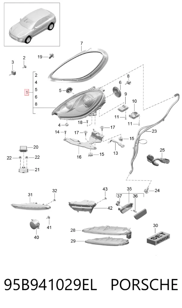 Левая фара 95B941029EL Porsche