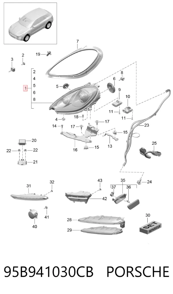 Правая фара 95B941030CB Porsche
