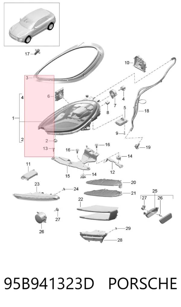 Уплотнитель фары правой 95B941323D Porsche