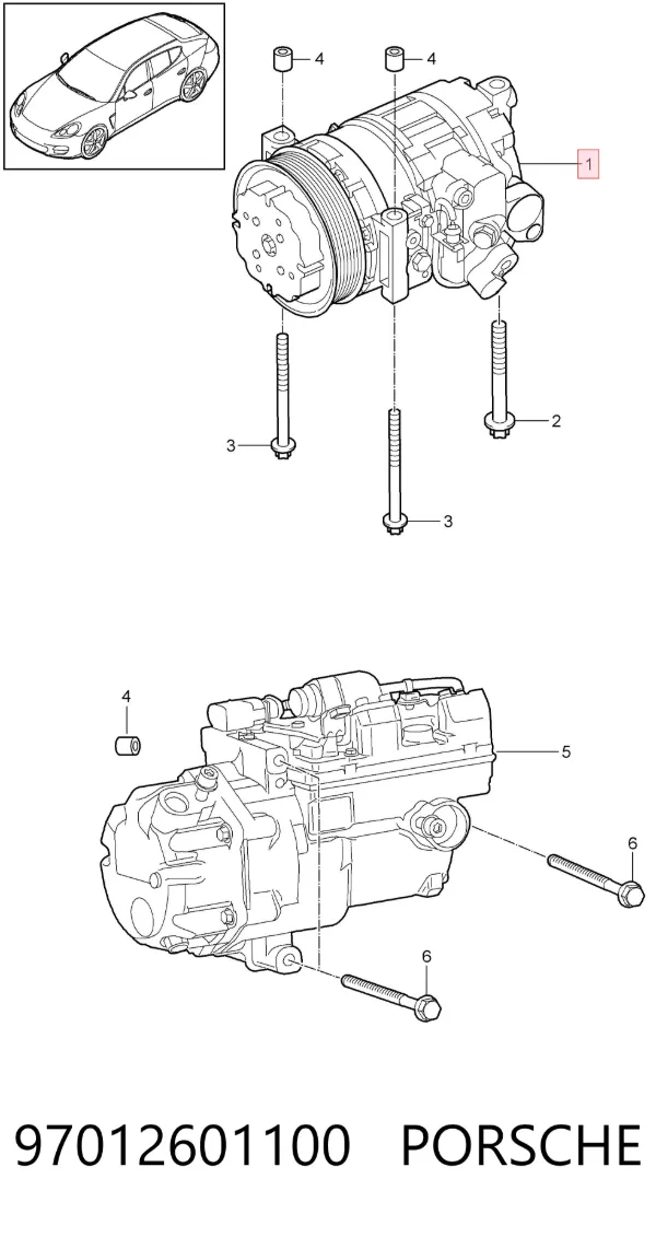Компрессор кондиционера 97012601100 Porsche
