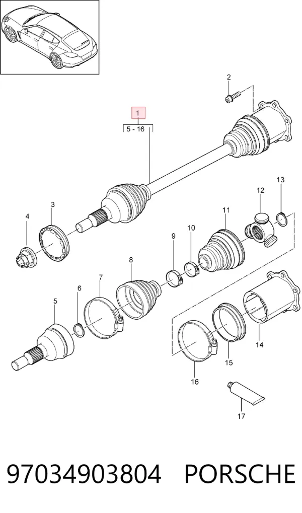 Левая полуось 97034903804 Porsche