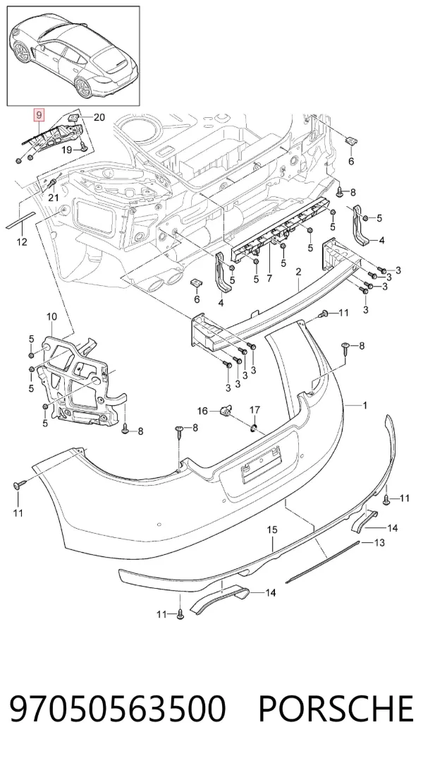 Кронштейн бампера заднего левый 97050563500 Porsche
