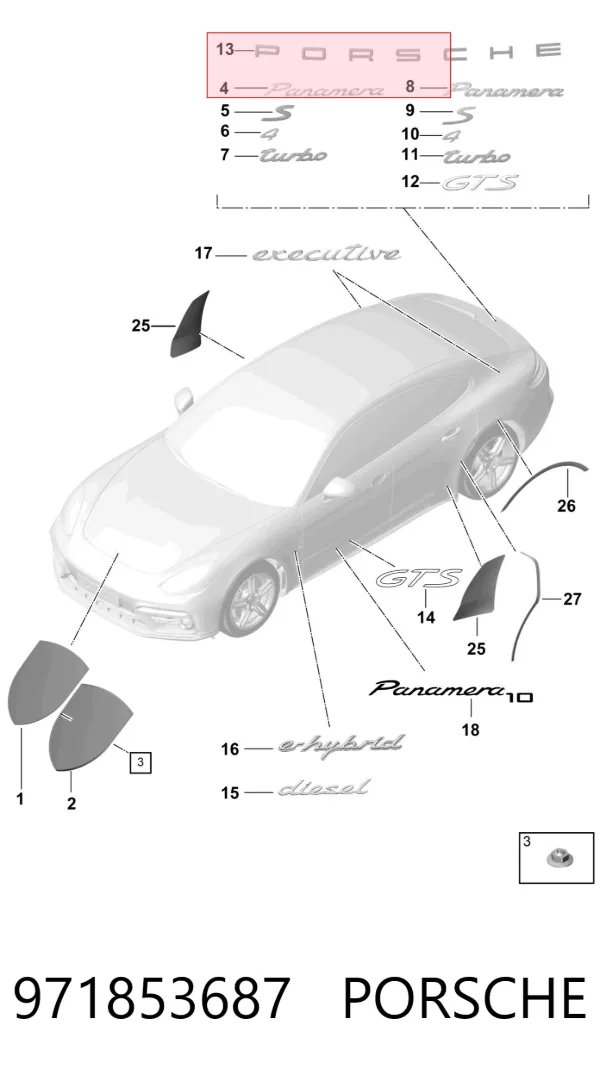 Эмблема крышки багажника 971853687 Porsche