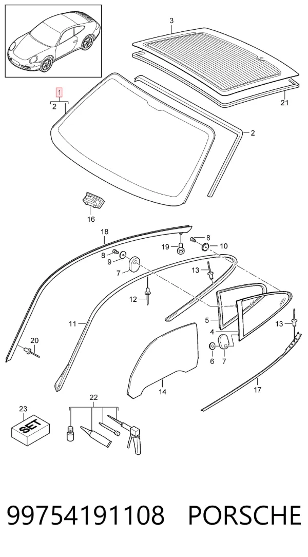Лобовое стекло 99754191108 Porsche