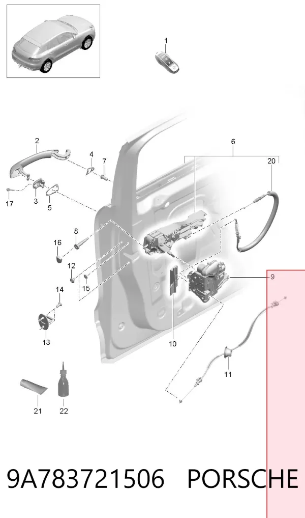 Замок водительской двери 9A783721506 Porsche