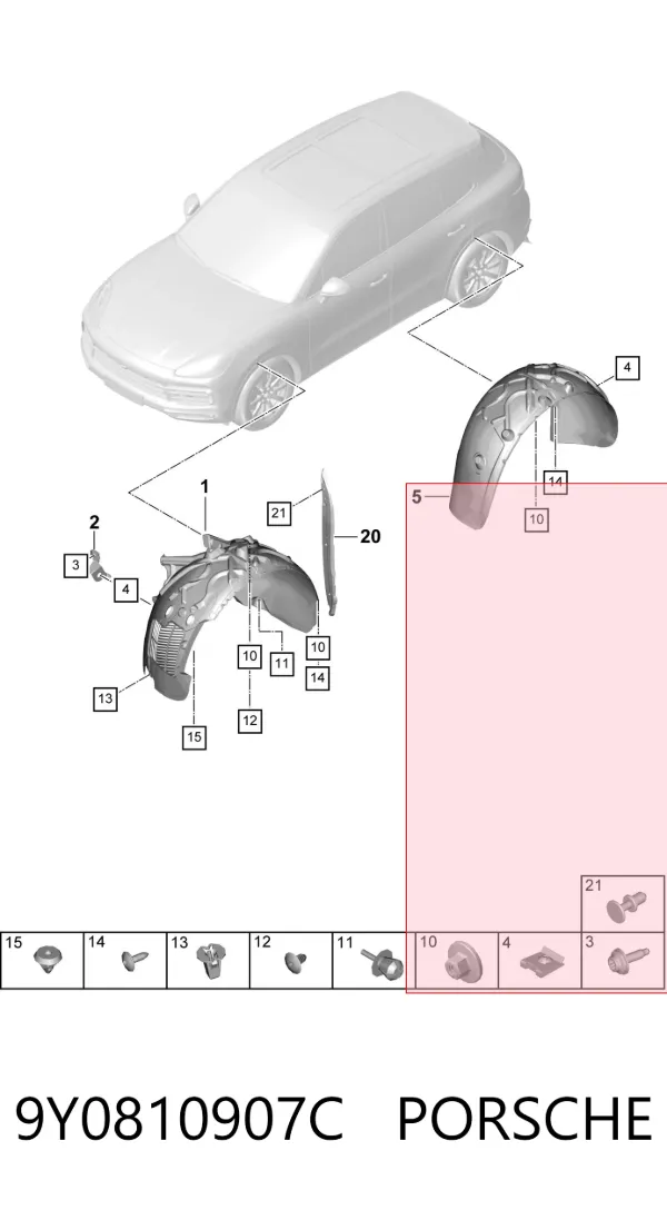 Подкрылок задний левый 9Y0810907C Porsche