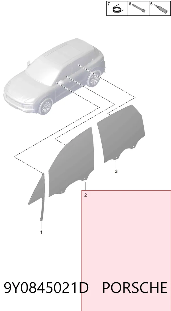 Стекло двери передней левой 9Y0845021D Porsche