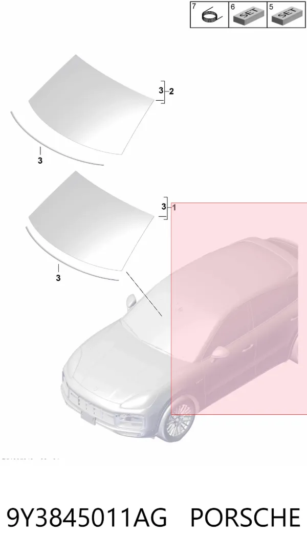 Лобовое стекло 9Y3845011AG Porsche