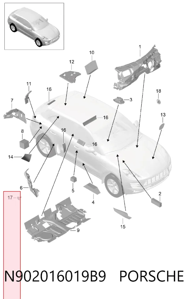 Клипса крепления брызговика N902016019B9 Porsche