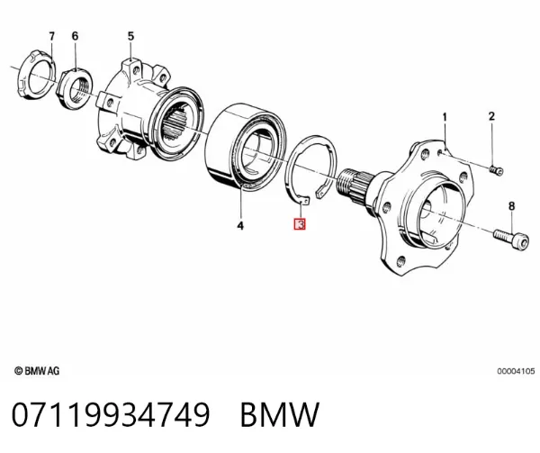 Кольцо стопорное подшипника передней ступицы 07119934749 BMW