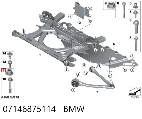 Гайка болта крепления переднего рычага, нижнего 07146875114 BMW