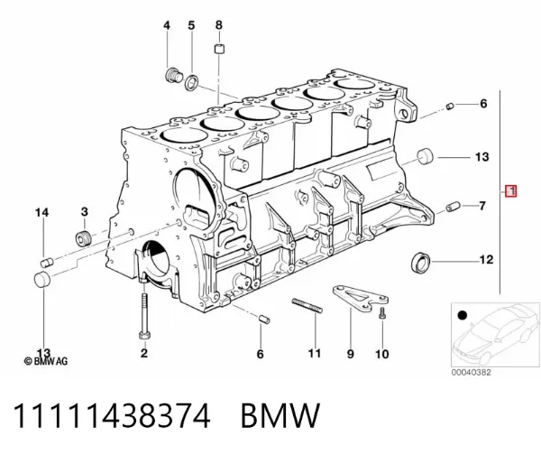 Блок цилиндров двигателя 11111438374 BMW