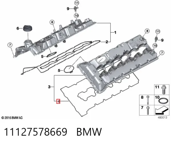 Прокладка клапанной крышки двигателя левая 11127578669 BMW