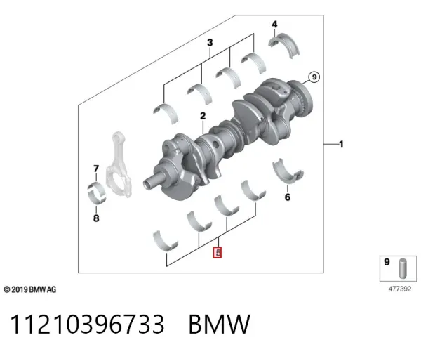 Вкладыши коленвала коренные, комплект, стандарт (STD) 11210396733 BMW