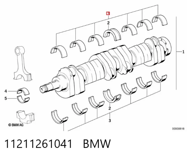 Вкладыши коленвала коренные, комплект, стандарт (STD) 11211261041 BMW