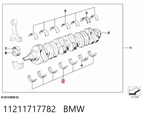 Вкладыши коленвала коренные, комплект, 2-й ремонт (+0,50) 11211717782 BMW