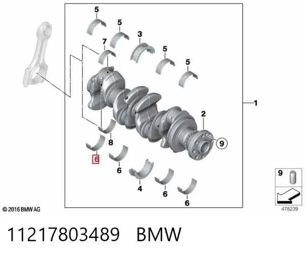 Вкладыши коленвала коренные, комплект, 1-й ремонт (+0,25) 11217803489 BMW