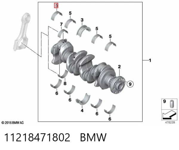 Вкладыши коленвала коренные, комплект, 1-й ремонт (+0,25) 11218471802 BMW