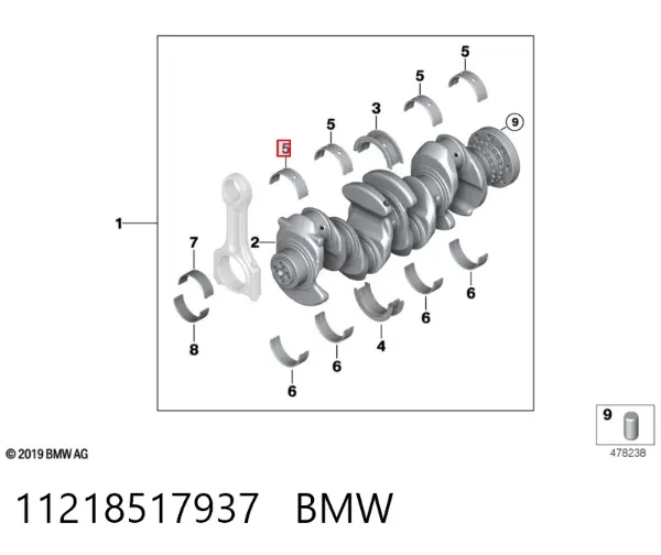 Вкладыши коленвала коренные, комплект, 1-й ремонт (+0,25) 11218517937 BMW