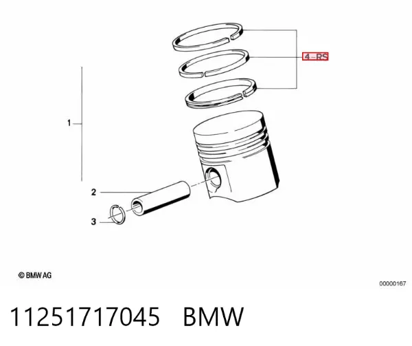 Комплект поршневых колец на 1 цилиндр, стандарт 11251717045 BMW