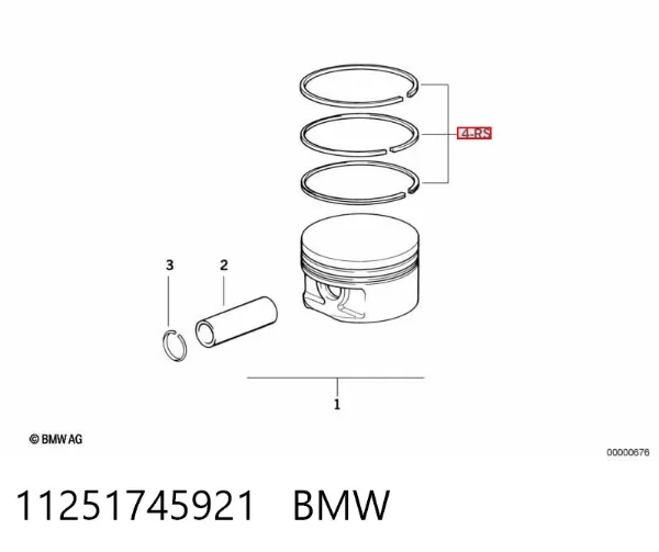Комплект поршневых колец на 1 цилиндр, стандарт 11251745921 BMW