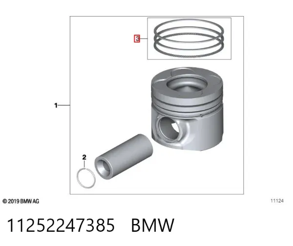 Кольца поршневые на 1 цилиндр, 1-й ремонт (+0,25) 11252247385 BMW