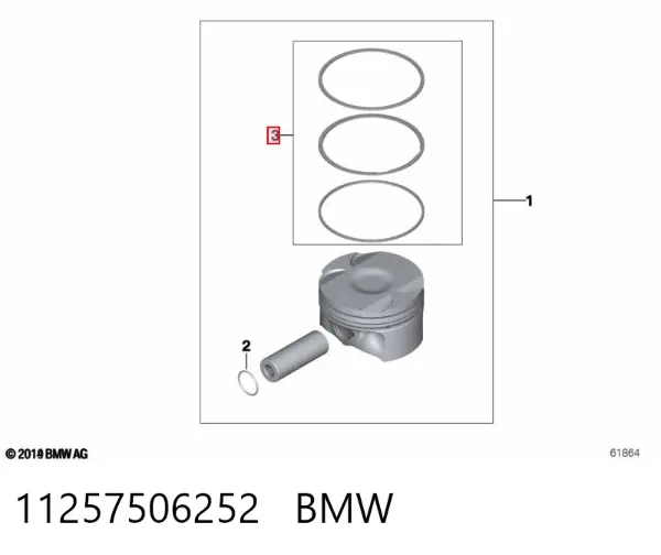 Комплект поршневых колец на 1 цилиндр, стандарт 11257506252 BMW