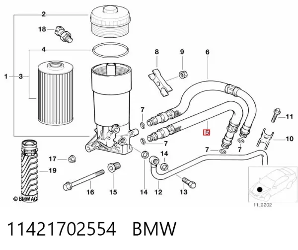 Шланг (патрубок) охлаждения масляного теплообменника, подача 11421702554 BMW