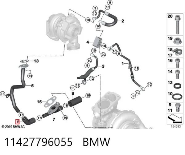 Шланг (патрубок) жидкостного охлаждения турбины, обратка 11427796055 BMW