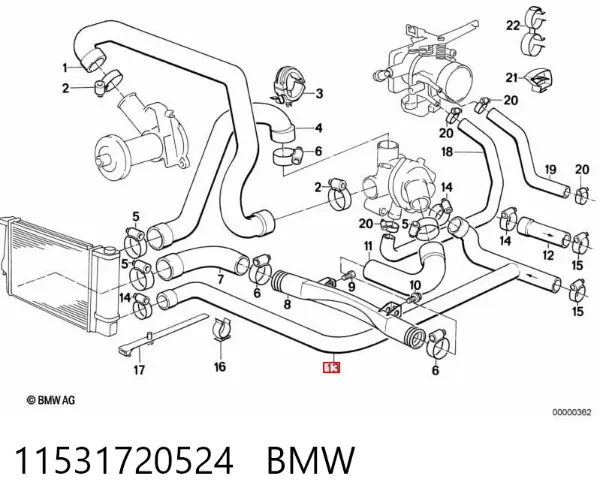 Нижний шлаг радиатора охлаждения 11531720524 BMW