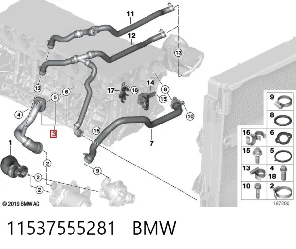 Патрубок системы охлаждения 11537555281 BMW