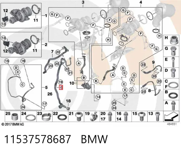 Шланг (патрубок) жидкостного охлаждения турбины, подача 11537578687 BMW