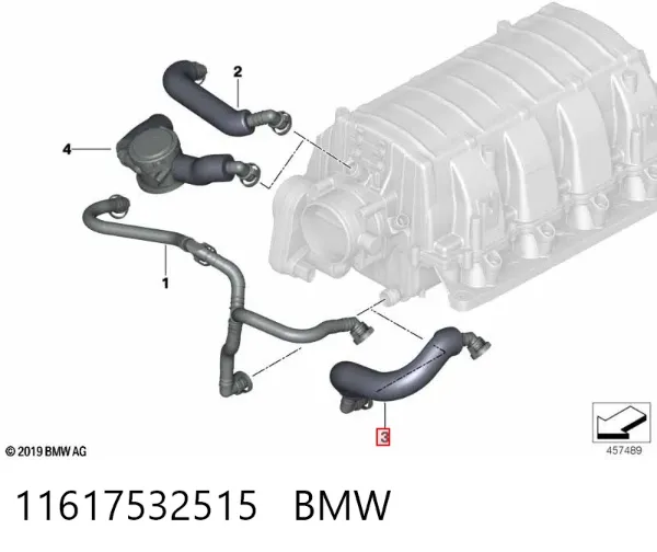 Патрубок вентиляции картерных газов 11617532515 BMW