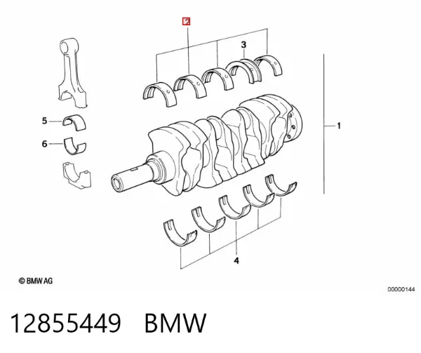 Вкладыши коленвала коренные, комплект, 1-й ремонт (+0,25) 12855449 BMW