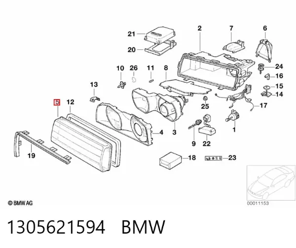 Стекло фары левой 1305621594 BMW