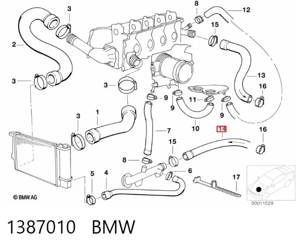 Нижний шлаг радиатора охлаждения 1387010 BMW