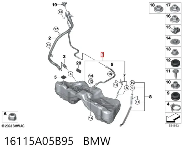 Бензобак 16115A05B95 BMW