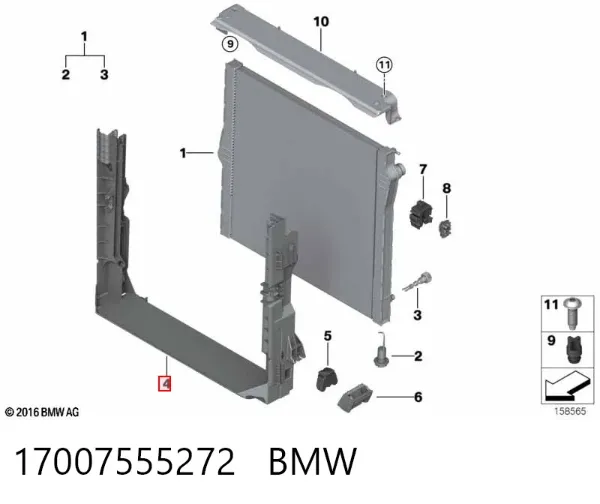 Рамка крепления радиатора 17007555272 BMW