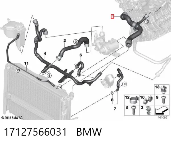 Патрубок радиатора 17127566031 BMW
