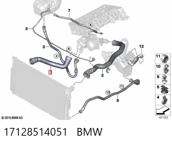 Нижний шлаг радиатора охлаждения 17128514051 BMW